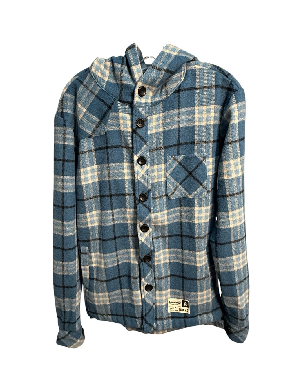 hooded flannel shirt black and blue plaid jacket